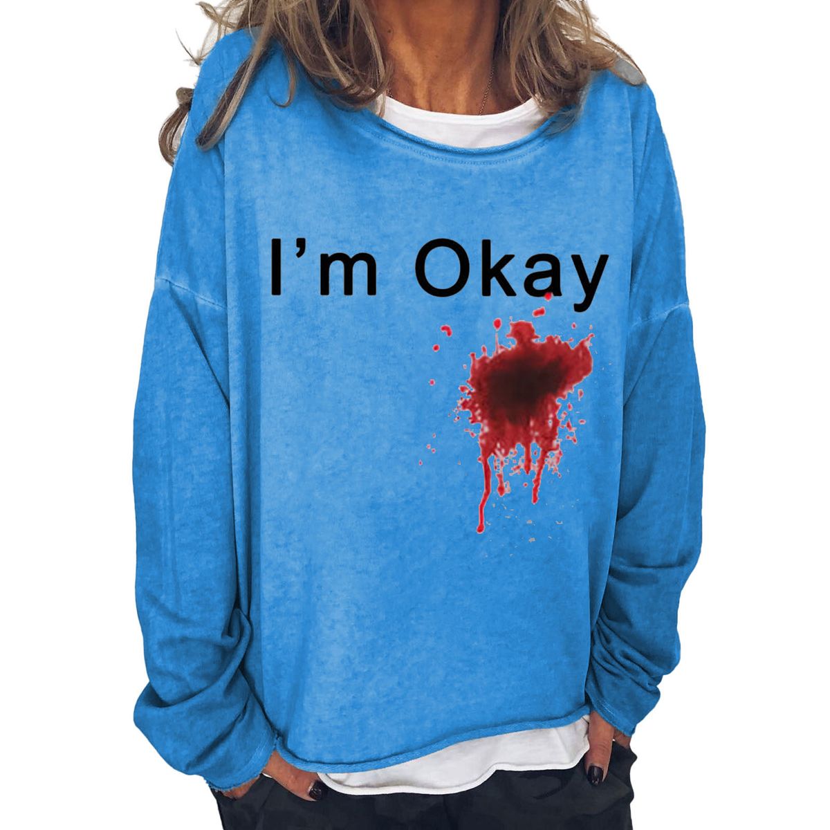 Women's Clothing I'M OKAY printed sweatshirt women's loose bat long sleeve top_mkmklike.com