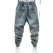 Men's Slim Fit Patchwork Jeans Blue Washed Distressed Elastic Waist Jogger Pants Trendy Spring Style_mkmklike.com