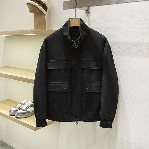 Version Fashionable Age-Reducing! Men's Autumn Winter LP Wool Blend Business Casual Stand Collar Cotton Jacket Coat_mkmklike.com