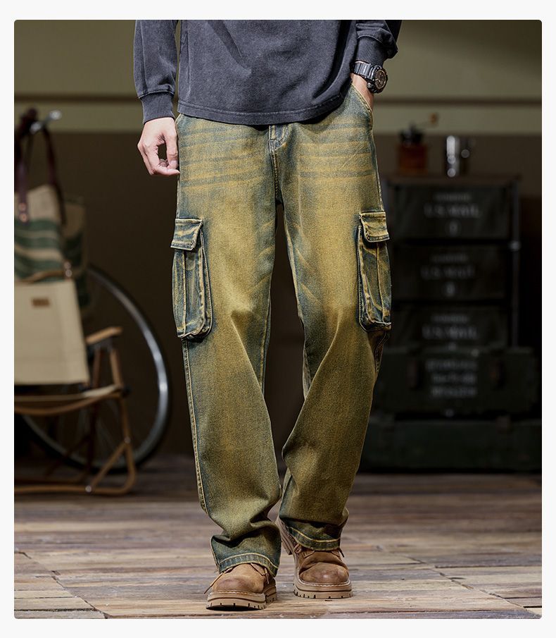New Cross-border Large-size Jeans Men's American Multi-pocket Retro Old Overalls Men's Outdoor Tactical Jeans_mkmklike.com