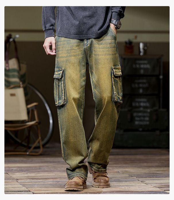 New Cross-border Large-size Jeans Men's American Multi-pocket Retro Old Overalls Men's Outdoor Tactical Jeans_mkmklike.com