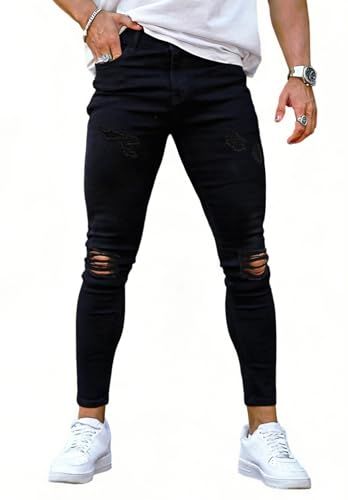 Mens Skinny Stretch Ripped Jeans Pants Men_mkmklike.com