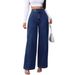 Women's High-Waisted Wide-Leg Jeans Retro Dark Blue Button Design Autumn Winter plus Size Casual Comfortable Fit_mkmklike.com