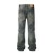 11Kn American Denim Street Trendy Men's Loose Straight With Worn-Out Feet, Washed Water Casual Wide Leg Pants_mkmklike.com