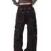 AXHUI Vintage Button Detail Jeans – Unisex Relaxed Fit Straight Leg Denim Pants (Mid-Rise, Washed Black, Minimal Stretch)_mkmklike.com