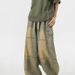 Vintage Yellow Mud-colored Wide-leg Jeans For Men And Women, American High Street Style, Oversized, Loose, Multi-pocket,_mkmklike.com