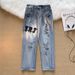 Men's Street Style Patchwork Embroidered Ripped Jeans - Slim Fit Straight Leg Denim Pants For Casual Wear_mkmklike.com