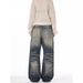 Retro Washed Whisker Gradient Jeans American Style Trendy Straight Leg Design for Men And Women Casual Cool Blue mid Waist Zipper Fly_mkmklike.com