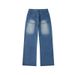Men's Clothing Slimming Wide Leg Straight Leg Jeans Frayed Hem Casual Flowy Versatile Denim Jeans For Men And Women_mkmklike.com