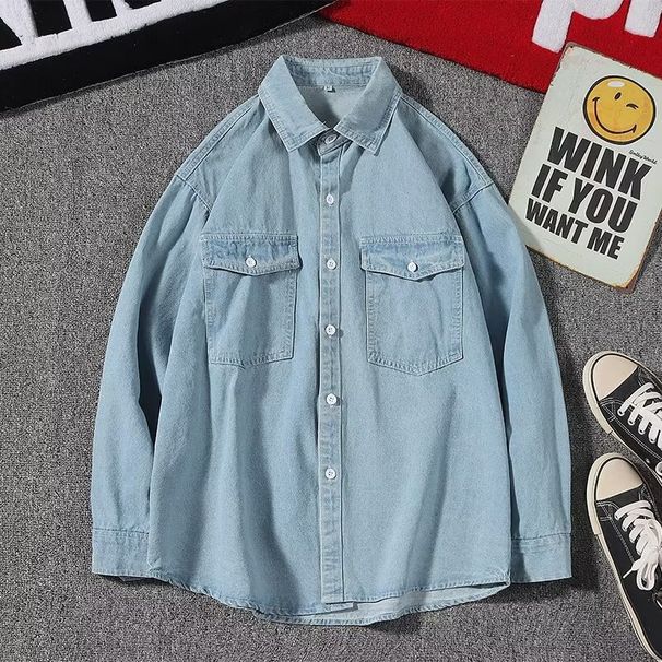 New Spring Denim Shirt Men's Long-sleeved Shirt Versatile Couple Large Size Jacket Loose Trendy Men Autumn And Winter_mkmklike.com