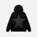 Street oversized loose fitting women's pentagonal star patch embroidered printed hoodie personality zipper sweater men's_mkmklike.com