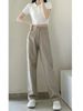 K Women's Trousers, Pear-shaped Figure, Women's Khaki High-waisted Straight-leg Jeans, Large Size Loose_mkmklike.com