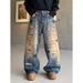 Men's Clothing Rhinestone Ripped Jeans Unisex Vintage Star-Studded Distressed Jeans – Unisex Baggy Straight-Leg Pants (L-XXXL) | Retro Washed Blue_mkmklike.com