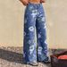 TK193 High-Waisted Wide-Leg Jeans for Women Floral Print Retro Straight Leg Trousers in Denim_mkmklike.com