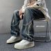 Tie-dye Jeans Men's Straight Loose Wide-leg American High Street Pants Trendy Brand Ruffian Handsome Fried Street Design Trousers_mkmklike.com