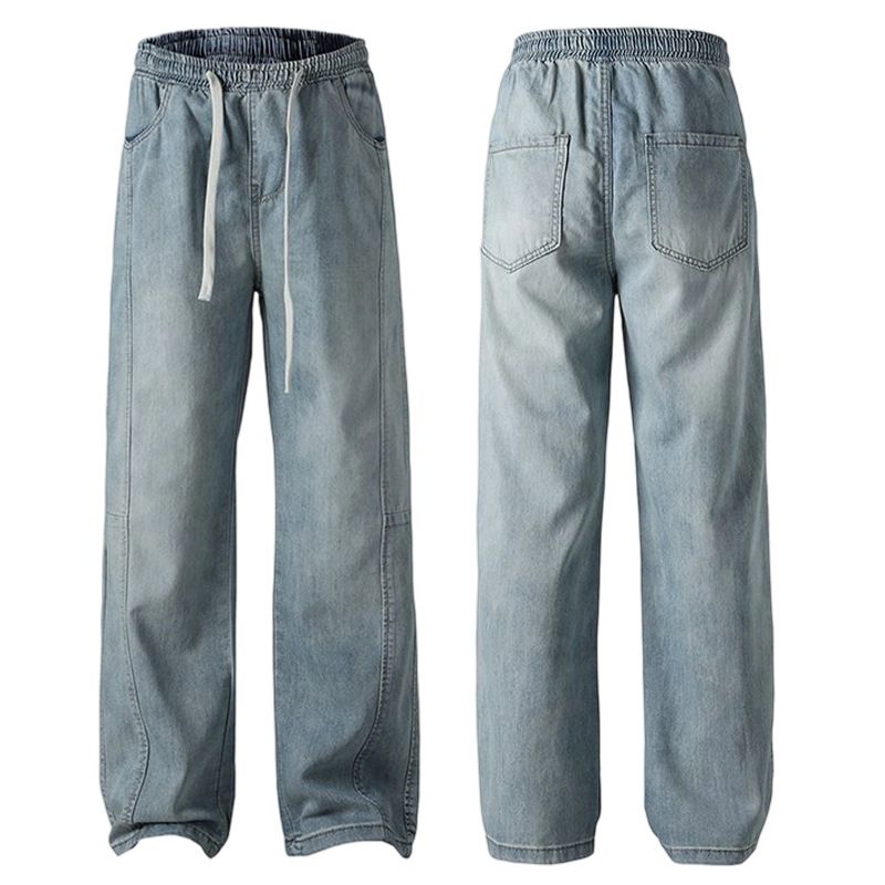 XXBRO Men's Summer Lyocell Blend Relaxed-Fit Jeans – Lightweight Breathable Straight-Leg Pants With Elastic Waist & Contrast Panels (M-3XL, Mid-Rise)_mkmklike.com