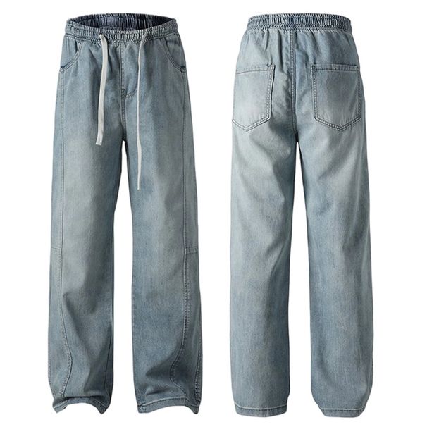 XXBRO Men's Summer Lyocell Blend Relaxed-Fit Jeans – Lightweight Breathable Straight-Leg Pants With Elastic Waist & Contrast Panels (M-3XL, Mid-Rise)_mkmklike.com
