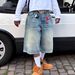 "Vintage Distressed Denim Capri Pants For Men – Retro Streetwear Style, Comfortable Straight-Leg Fit (Blue, S-XXL)"_mkmklike.com