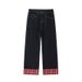 American Retro Washed Denim Jeans For Men, 2025 Summer New Style, Cuffed Plaid Patchwork, Loose Straight Casual Pants_mkmklike.com