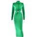 Women's Clothing New Fashion Solid Color High Neck Pleated Three-Dimensional Metal Flower Design Hollow Dress_mkmklike.com