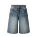 Vintage Washed Denim Capri Pants With Lightning Fade - Unisex Mid-Length Shorts For Cleanfit & Retro American Style_mkmklike.com