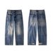 Vintage Distressed Carpenter Jeans For Men & Women - Relaxed Straight Leg Denim Pants With Raw Hem & Contrast Stitching_mkmklike.com