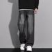 Men's Vintage Washed Jeans – Relaxed Straight Leg Wide Fit High Street Casual Pants (Retro, Black, Mud Yellow, Light Blue, Cement Gray)_mkmklike.com