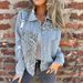 Women's Distressed Denim Jacket With Leopard Print Patchwork, Long Sleeve, Short Length, Loose Fit, Casual & Stylish Coat_mkmklike.com