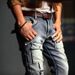 Men's Distressed Washed Jeans High Street Trendy Retro Casual Slim Straight Leg Pants With Pockets_mkmklike.com