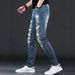 Men's Slim Fit Stretchy Ripped Denim Jeans Blue Distressed Trousers Simple Style_mkmklike.com