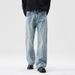 Men's Clothing Light Colored Jeans Loose Straight Leg Mopping Pants Washed High Street Slightly Flared Wide Leg Pants_mkmklike.com