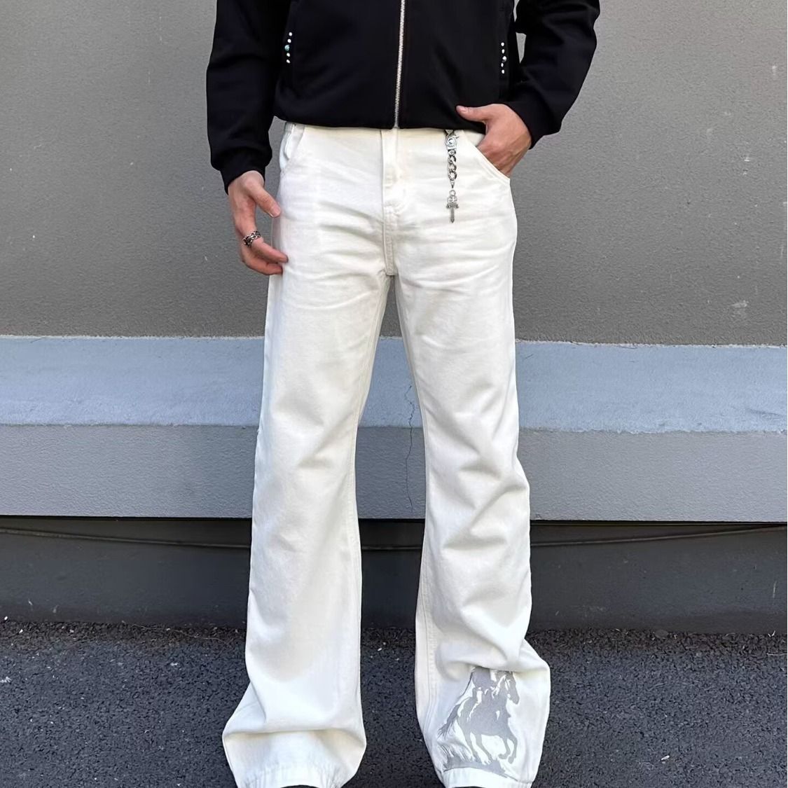 Men's Vintage Bootcut Jeans | Retro Western Style | Relaxed Straight Fit | Distressed Denim | Casual & Streetwear Pants_mkmklike.com