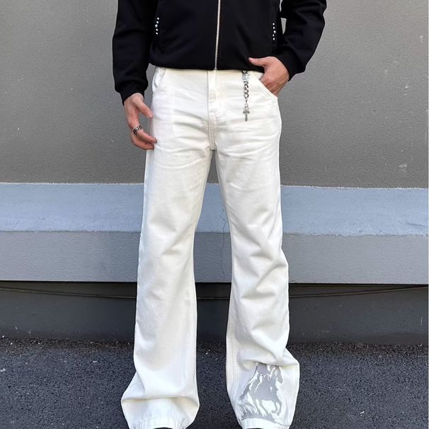Men's Vintage Bootcut Jeans | Retro Western Style | Relaxed Straight Fit | Distressed Denim | Casual & Streetwear Pants_mkmklike.com