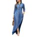 women's clothing, elegant and fashionable, neutral style, long sleeved lapel cardigan, solid color long denim dress_mkmklike.com