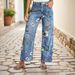 Women's Printed Denim Straight Leg Wide Leg Pants Cotton Bohemian Casual Spring Autumn Fashion Outerwear_mkmklike.com