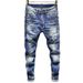 Men's Slim Fit Straight Leg Jeans Ripped And Patched Trendy Stretchy Long Pants Korean Style For Spring And Autumn_mkmklike.com