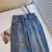 High Waist Straight Leg Jeans For Women - Blue Denim Pants With Embroidery Details, Comfortable & Flowy Wide Leg Design, Casual & Stylish Trousers_mkmklike.com