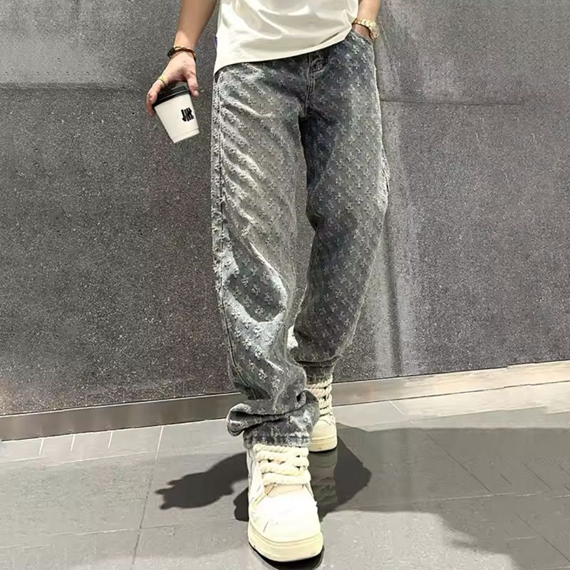 Fashion Trendy Brand Loose Washed Jeans Men's 2026 Spring And Autumn New Trend Straight Casual Versatile Long Pants_mkmklike.com