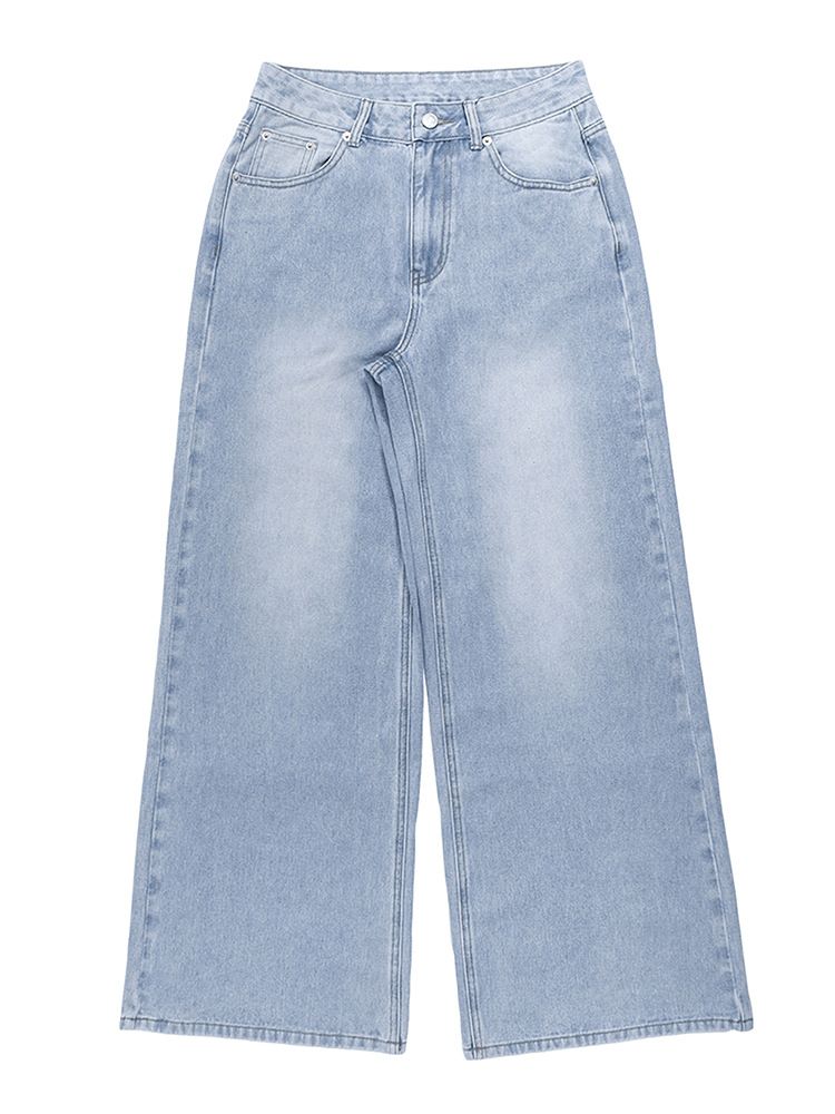 Women's Clothing Washed Blue Zipper Button Closure Jeans_mkmklike.com