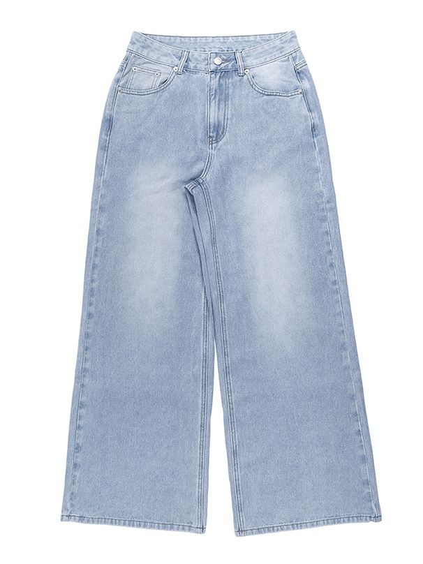 Women's Clothing Washed Blue Zipper Button Closure Jeans_mkmklike.com