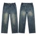 Spring And Autumn New Khmer Non Elastic Splicing Heavy Industry Jeans, Water Washed Loose Bent Knife Wide Leg Pants_mkmklike.com