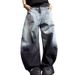 Trendy Brand Street Splicing Curved Knife Wide Leg Jeans For Women In Autumn 2025, Fashionable Loose Fit Slimming High_mkmklike.com