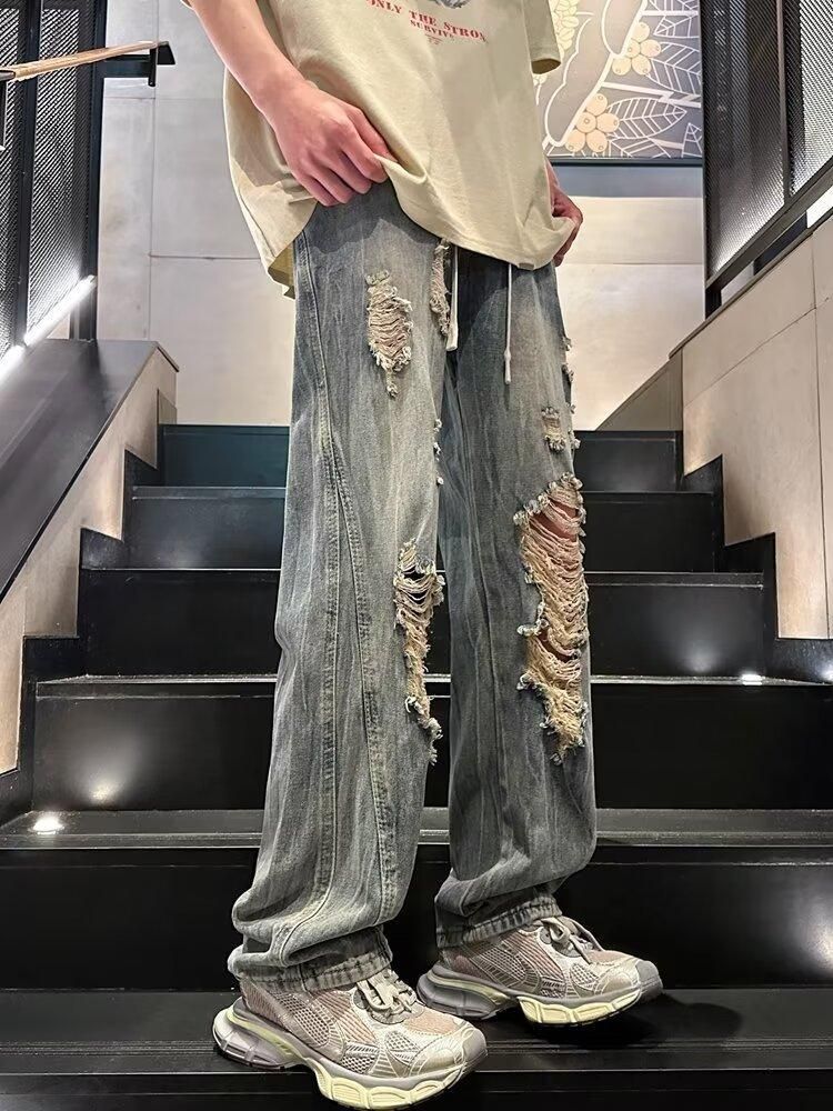 Vintage Washed Baggy Jeans – Streetwear Distressed Denim Pants (Black/Blue, Sizes S-3XL)_mkmklike.com