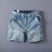 Men's Vintage Washed Denim Shorts - Classic Retro Style, Slim Fit, Mid-Rise, Stretch Comfort (Black, Blue)_mkmklike.com