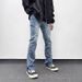 Men's Light Blue Slim Fit Straight Leg Jeans Washed High Street Style For Spring Autumn Versatile Casual Pants Fashionable_mkmklike.com