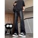 Men's Vintage Washed Flare Jeans – Retro Streetwear With Distressed Hem & High-Waisted Fit (S-3XL, Black, Polyester Stretch For Disco & Skate Vibes)_mkmklike.com