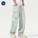 Pure Muqiu Clothing | 2025 Spring New Trendy American Style Washed Ripped Jeans Men's Loose Straight Long Pants_mkmklike.com