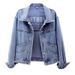 Women’s Korean Style Light Wash Denim Jacket – Loose Fit Embroidered Short Coat (Bluish/Black, S-5XL)_mkmklike.com
