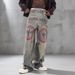 Men's Graffiti Washed Denim Jeans – Oversized Straight-Leg Pants With Distressed Details & Faux Rips (American Streetwear, Loose Fit, Cotton Comfort)_mkmklike.com
