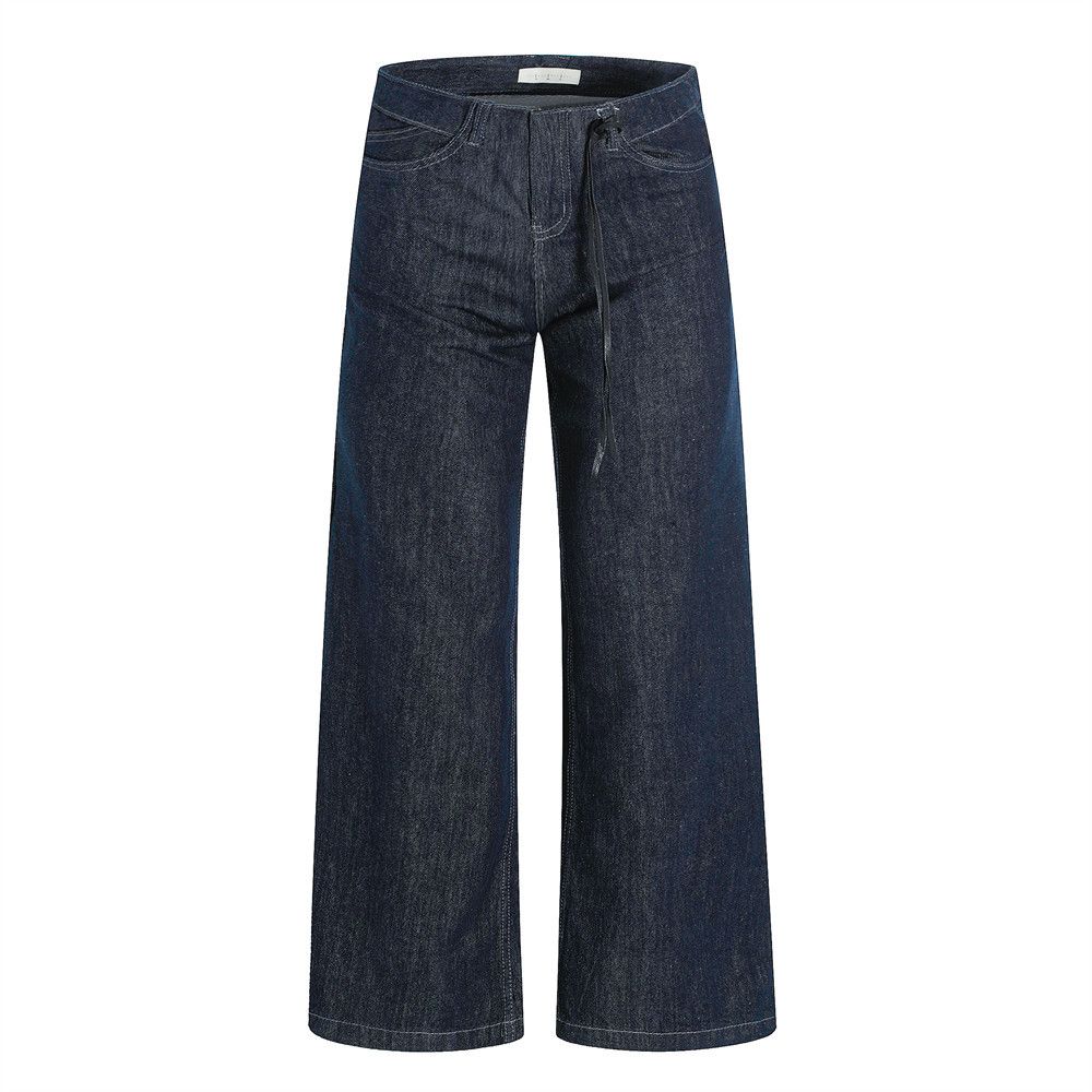 Loose Wide-Leg Denim American High Street Waist Design Pocket Solid Color Casual Straight Pants Versatile Men's Wear_mkmklike.com